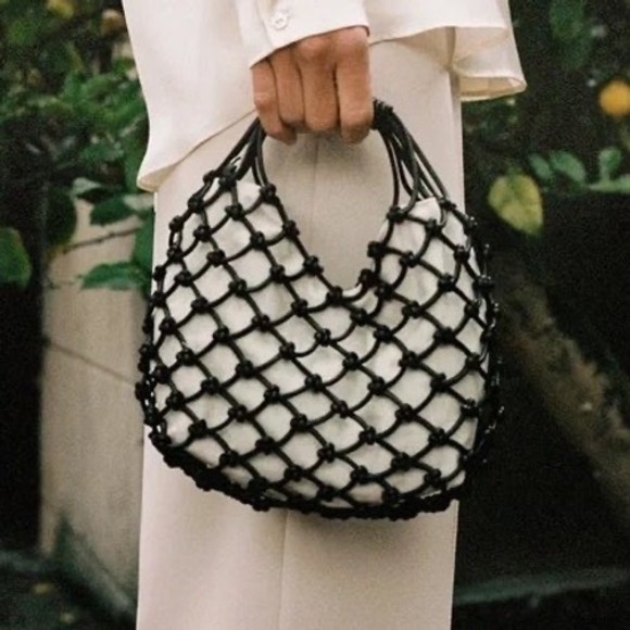 Zara Handbags - NWT Zara mini knotted bag White Interior Black Rope Handles Top Handle Bag